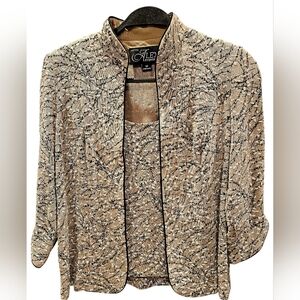 Alex Evenings Set Jacket Tank Top Beige Sparkle Formal Women's Size Small Petite